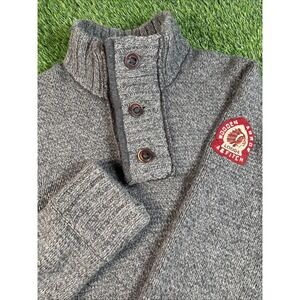 Vtg Abercrombie & Fitch Mens L Heavyweight Wool Knit Indian Head Sweater Gray